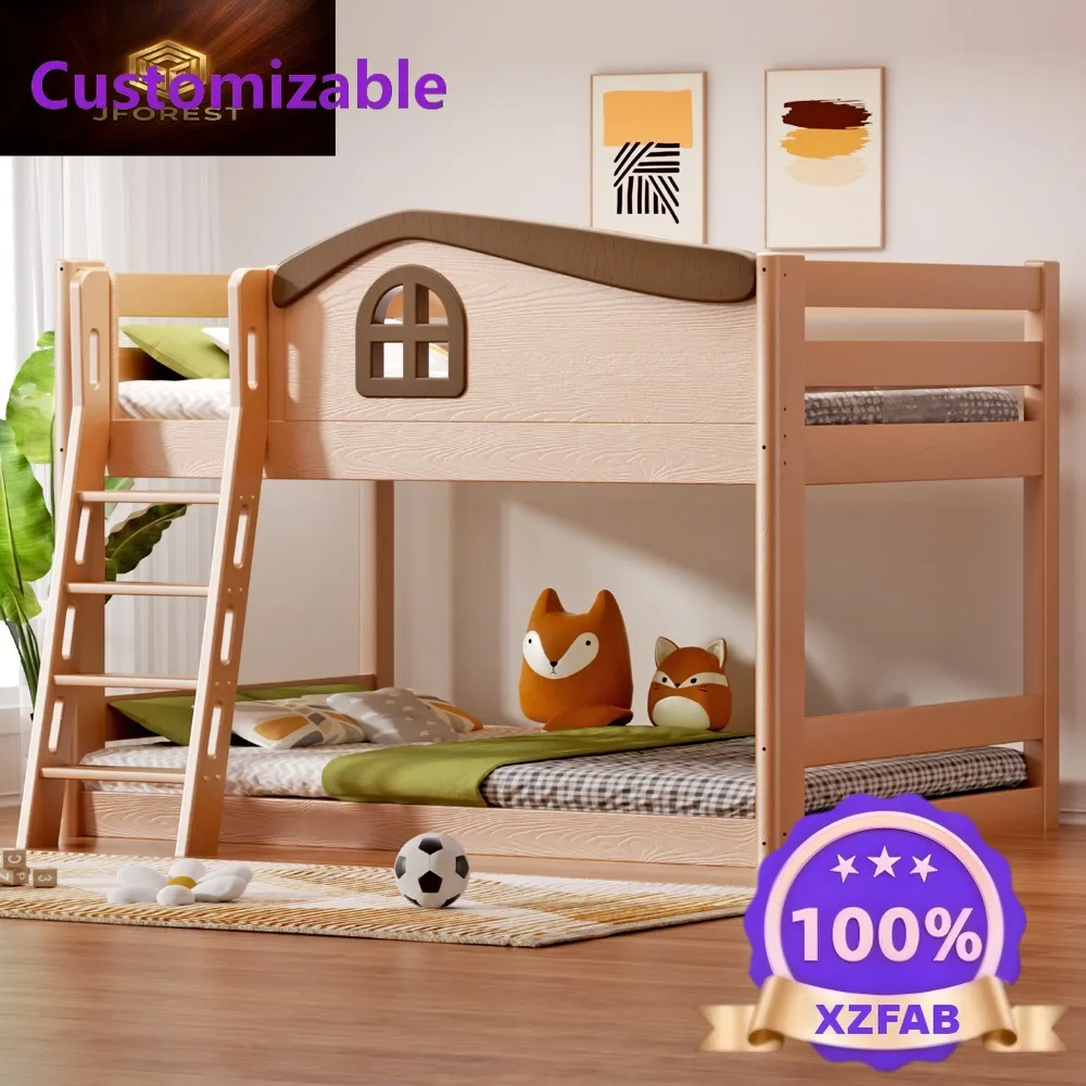 Factory Direct 2026 Solid Wood Bunk Bed with Slide Kids High Sleeper with Fun Slide Space Saving Twin Beds for Boys and Girls Ro