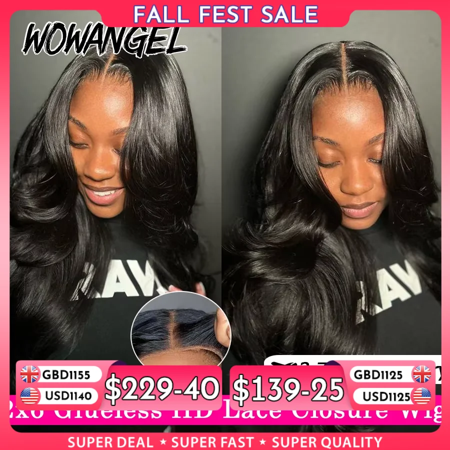 Wow Angel 2x6 HD lace Closure Wigs Body Wave Glueless Wig Human Hair Ready To Wear Deep Part HD Lace Closure Wigs For Woman