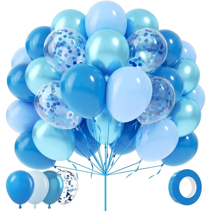 메탈릭 블루 풍선 80개 12인치 크롬 라이트 마카롱 무광 라텍스 및 컨페티 풍선 생일 웨딩 베이비 샤워 파티용