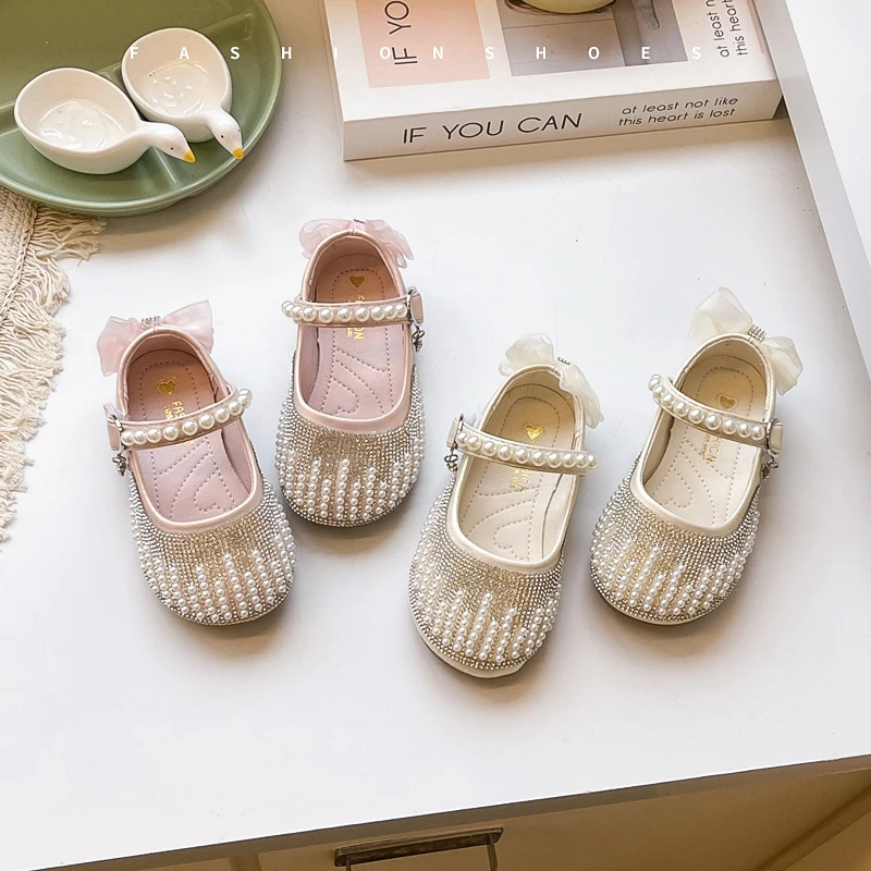 

Kids Princess Shoes for Girls 2025 Autumn Toddler Walking Shoes with Shiny Beaded Soft Sole Elegant Girls Party Wedding Flats