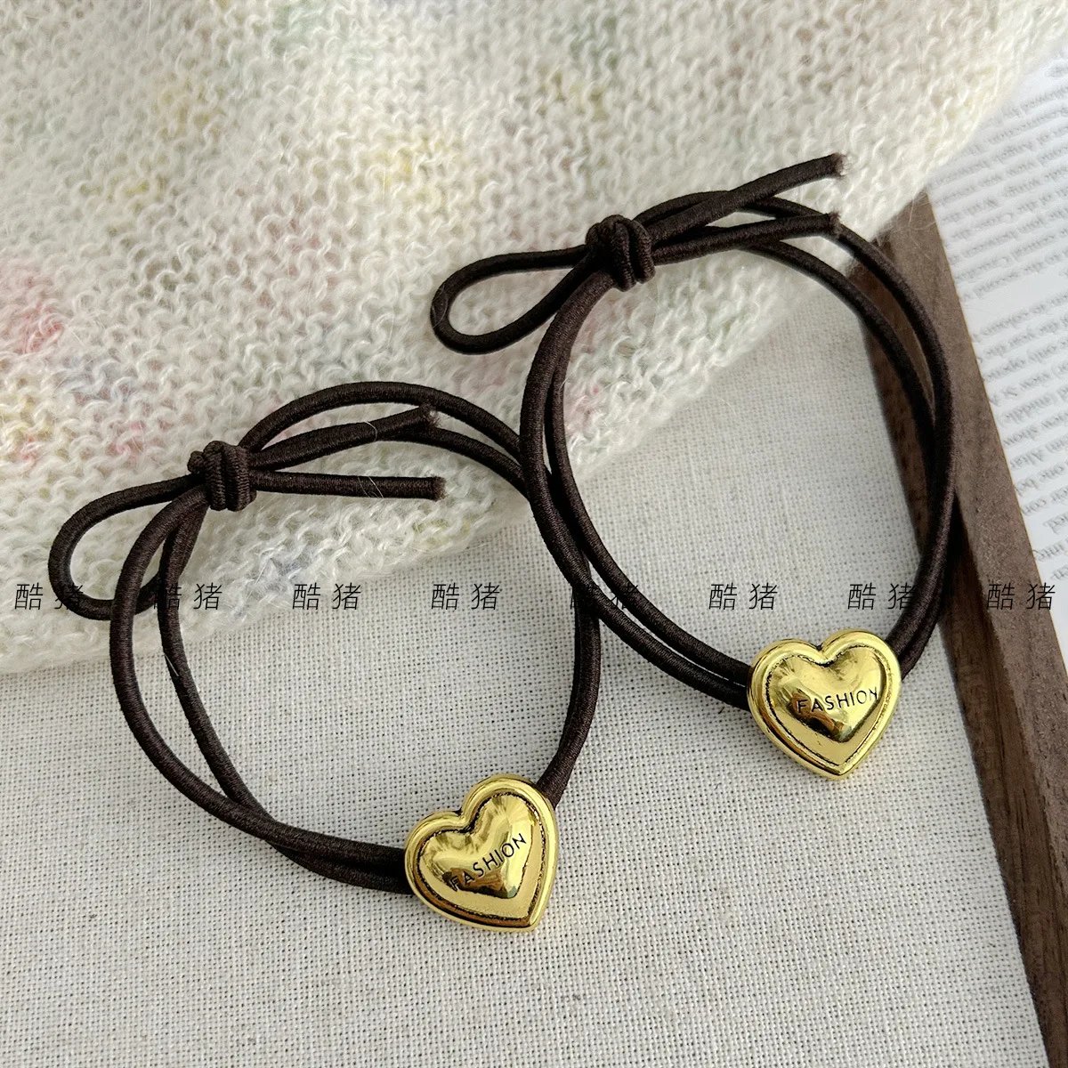 2pcs korean style chill gold heart hair ties for women cute hair accessories for girls female barrettes