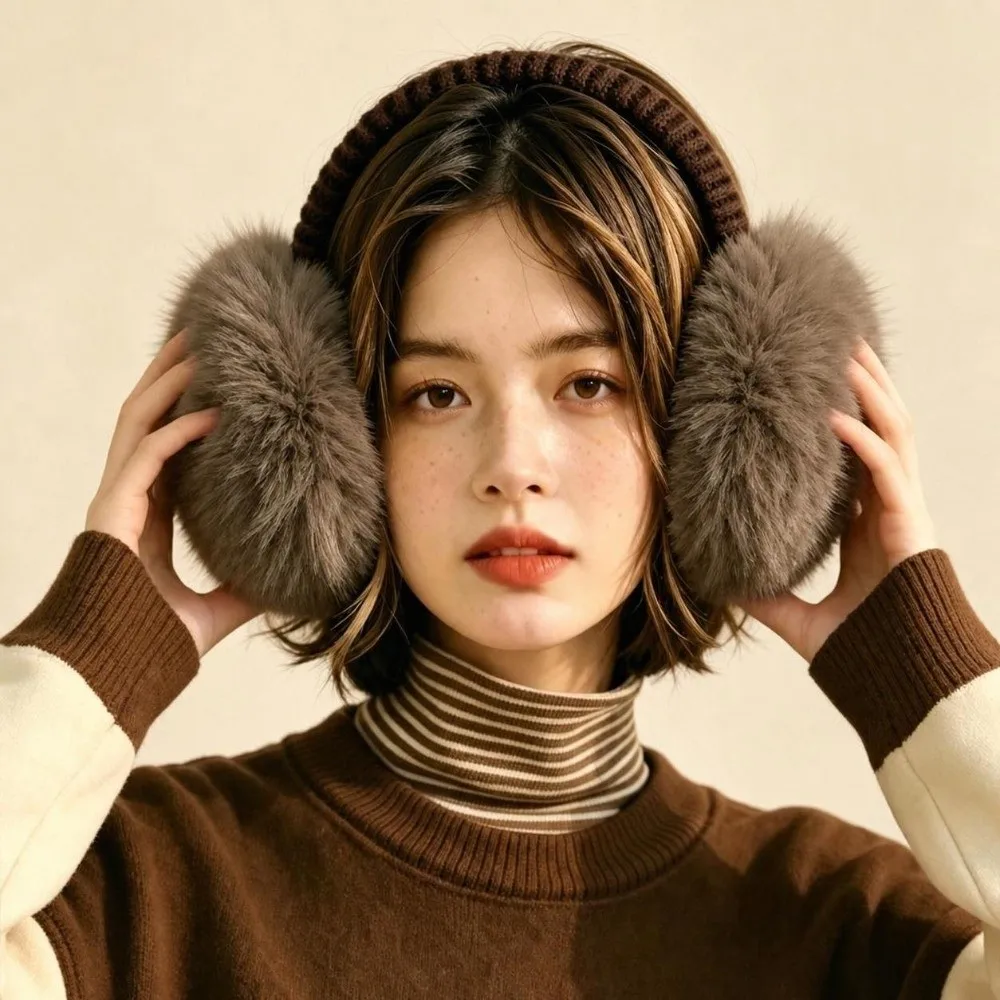 Warm Extra Large Foldable Earmuffs Adjustable Soft Lining Faux Fur Earmuffs Knit Headband Earmuffs Winter Cold Weather