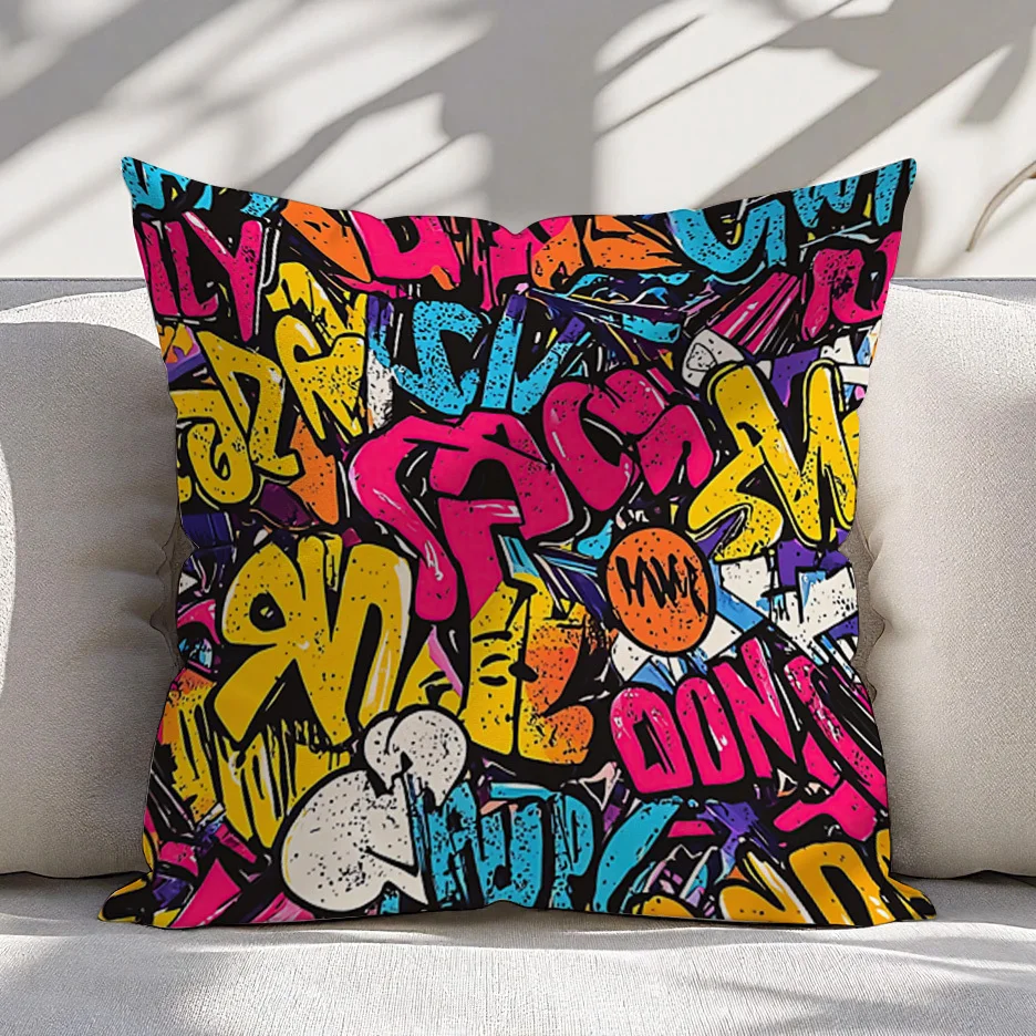Unique Graffiti Style Cushion Cover Pillowcase 45x45cm Colorful Pop Art Throw Pillow Home Decor Decoration