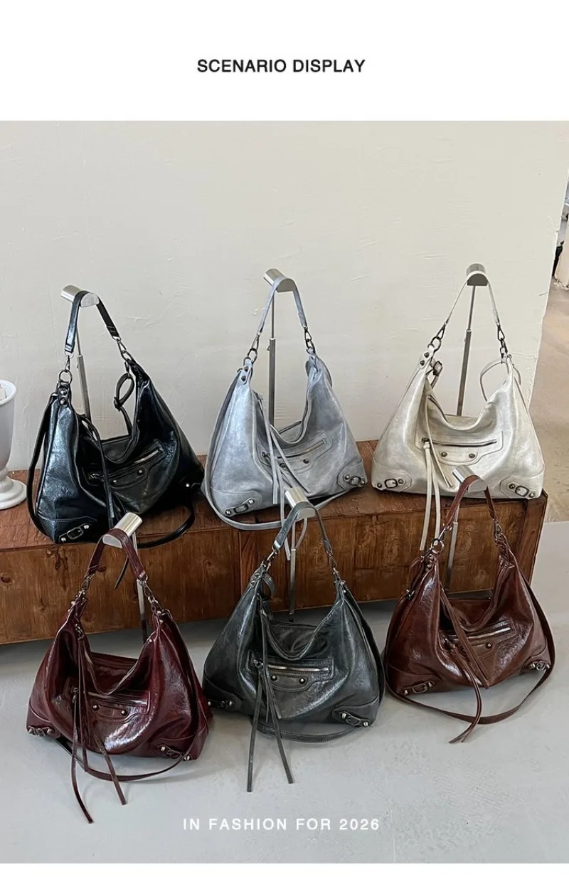 CEEKAY Damen Hobo-Tasche, Schwarz, Glänzendes PU-Leder, Große Schulterhandtasche mit Reißverschluss-Detail, für den täglichen Arbeitsweg, Casual, Minimalistisch – Detail 30