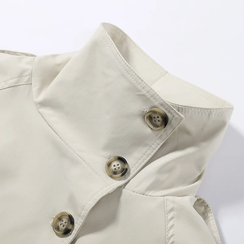 Frühlings-Damen-Trenchcoat mit Schnürung, Stehkragen, Doppelreihiger Knopfverschluss, Stilvolle Neue Damen-Jacke mit Langen Ärmeln, Streetwear-Oberbekleidung – Detail 10