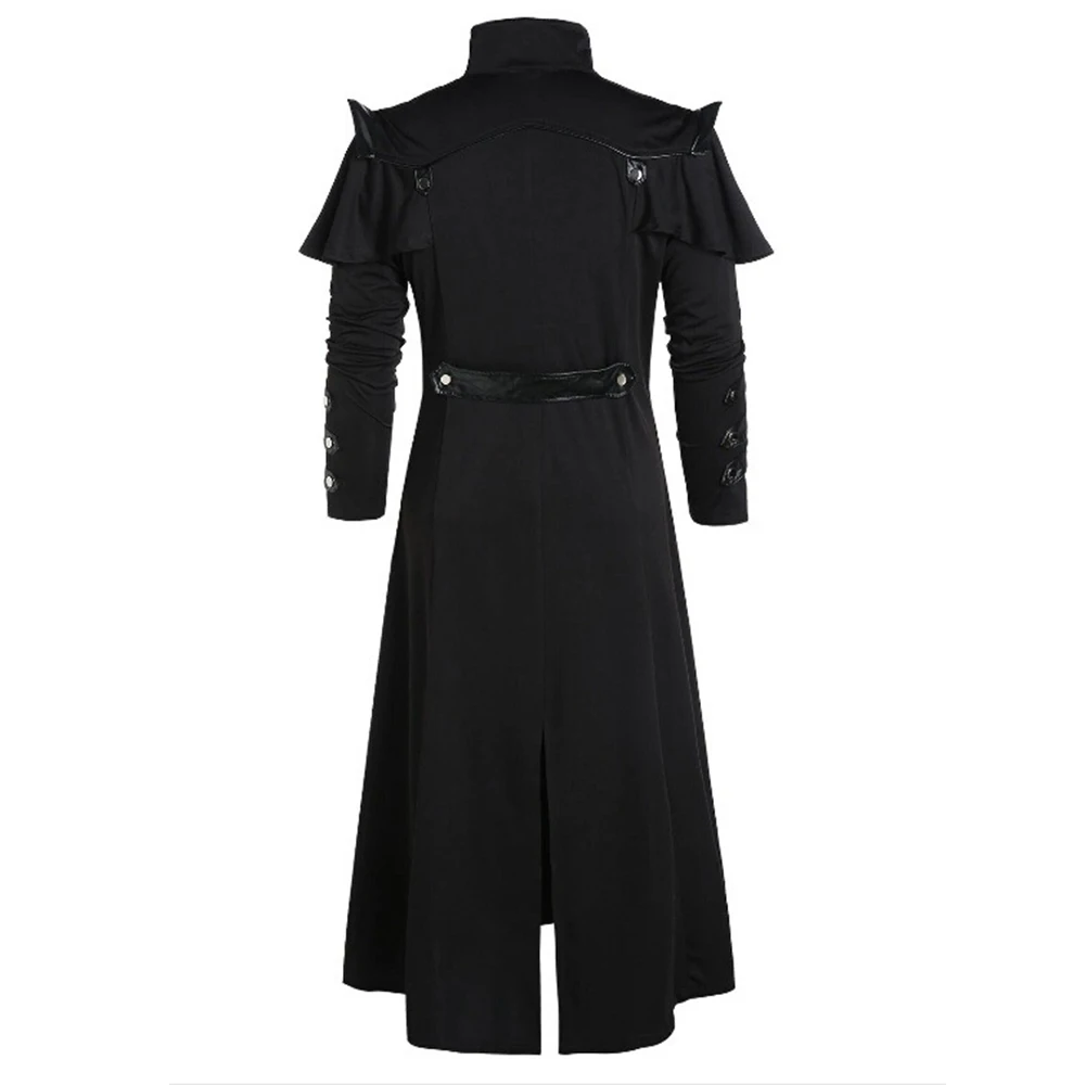 Men\'s Steampunk Black Gothic Victorian Steampunk Assassin Elf Pirate Jacket Stage Performance Costumes Solid Long Windbreaker
