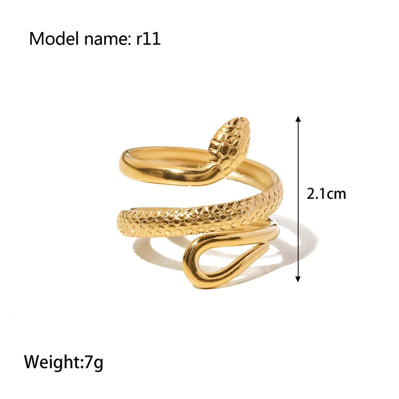 2025 Vintage Hollow Zircon Rings For Women Metal Gold Color Trend Luxury Snake Shape Vintage Trendy Stainless Steel Ring Jewelry