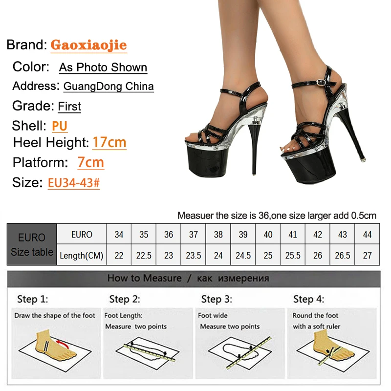 Shoes For Women Platform Heels Ankle Strap Sexy Sandals 17CM Ultra High Heels Fashion Nightclub Stripper Shoes Summer Stilettos