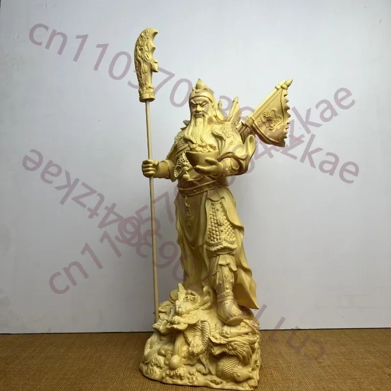 Hand-Carved Hinoki Wood Guan Gong Statue - 11.8