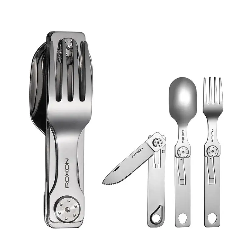 ROXON Three-in-one Knife and Fork Spoon Outdoor Tableware Set Stainless Steel Camping Field Portable Exquisite Multifunctional