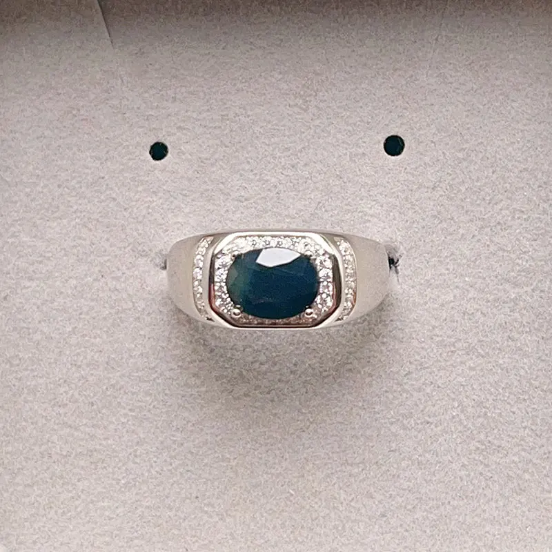 925 Silver all Size Ring Natural Sapphire Ring for Women 8mm*6mm Genuine blck Sapphire Silver Jewelry