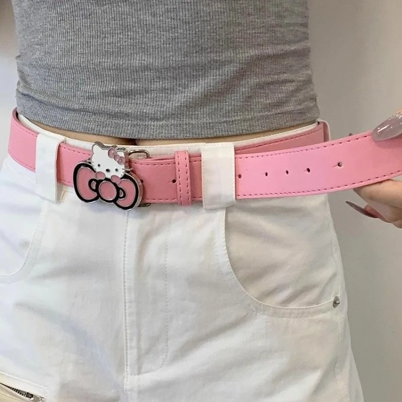 Hello Kitty Fashion Girl Pink Belt Cartoon Sanrio girls utility belt Cute anime jeans accessories Sexy Spice Harajuku belt gift