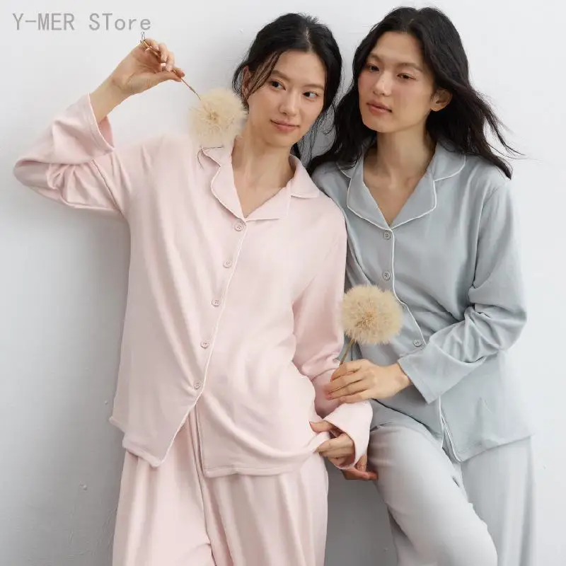 Women Spring Autumn Pajama Set Soft Comfortable Trousers Sleepwear Loose Elastic Waist Women Homewear Casual Loungewear