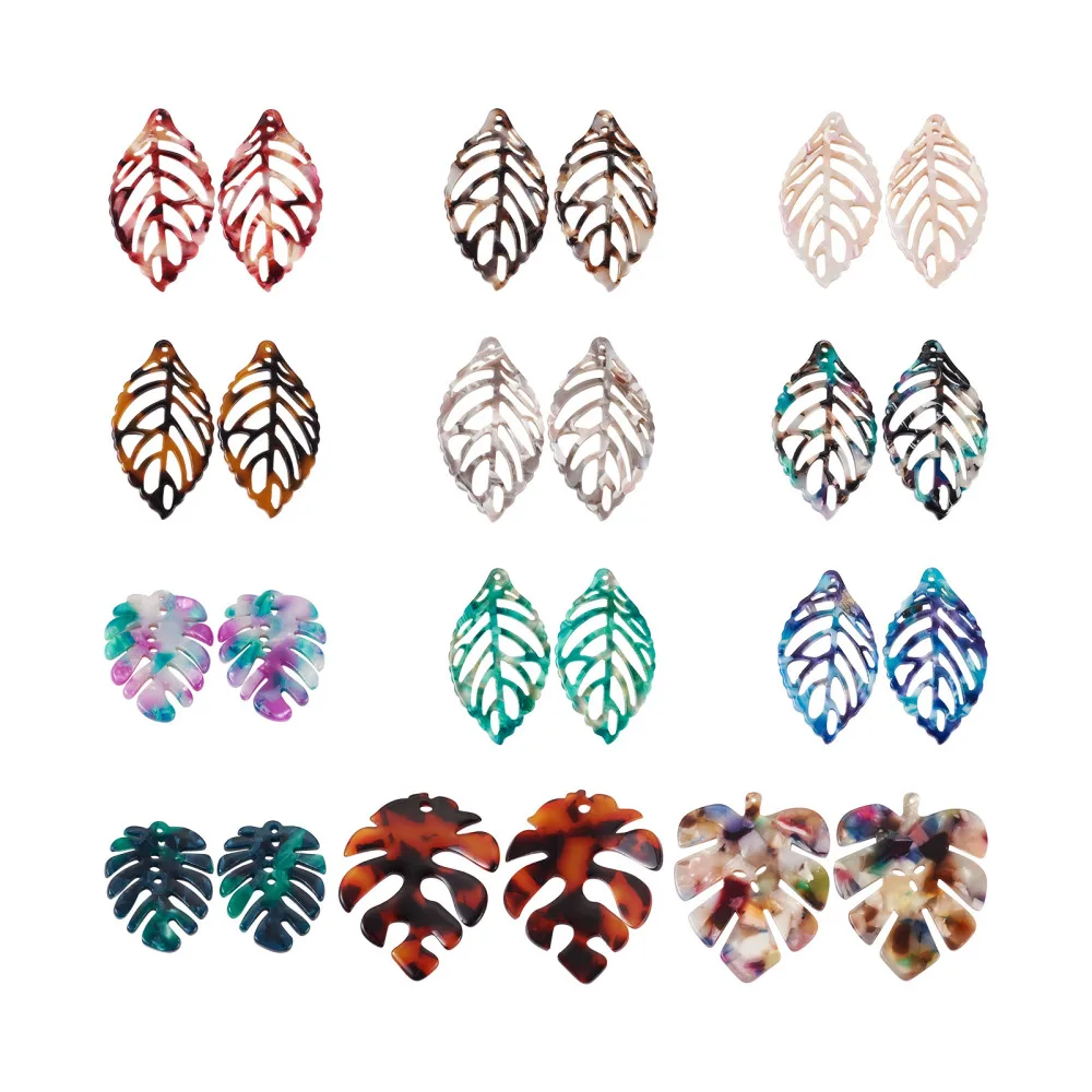 24Pcs Monstera Leaf Cellulose Acetate Resin Pendants Charm for Dangle Earrings Jewelry Diy Making Findings