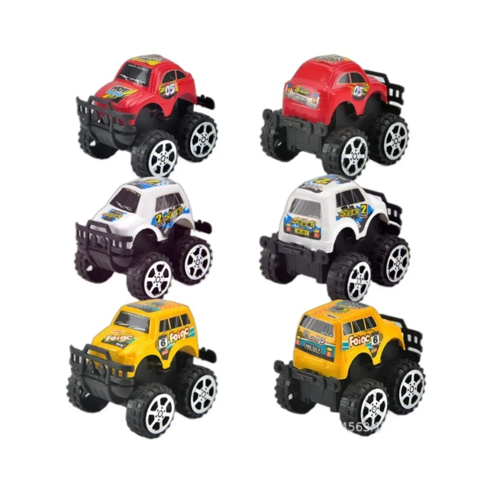 Childrens Cartoon Mini Off Road 6 Models Spray Paint Pull Back Plastic Small Car Toy for Kids Collectible Play Vehicle Gift