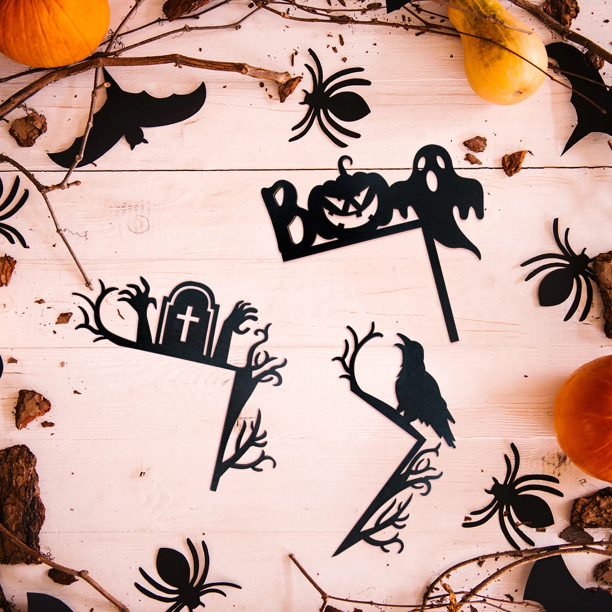 Halloween Door Corner Sign Pumpkin Bat Spider Web Black Wooden Hanging Ornament for Halloween Party Home Door Frame Decorations