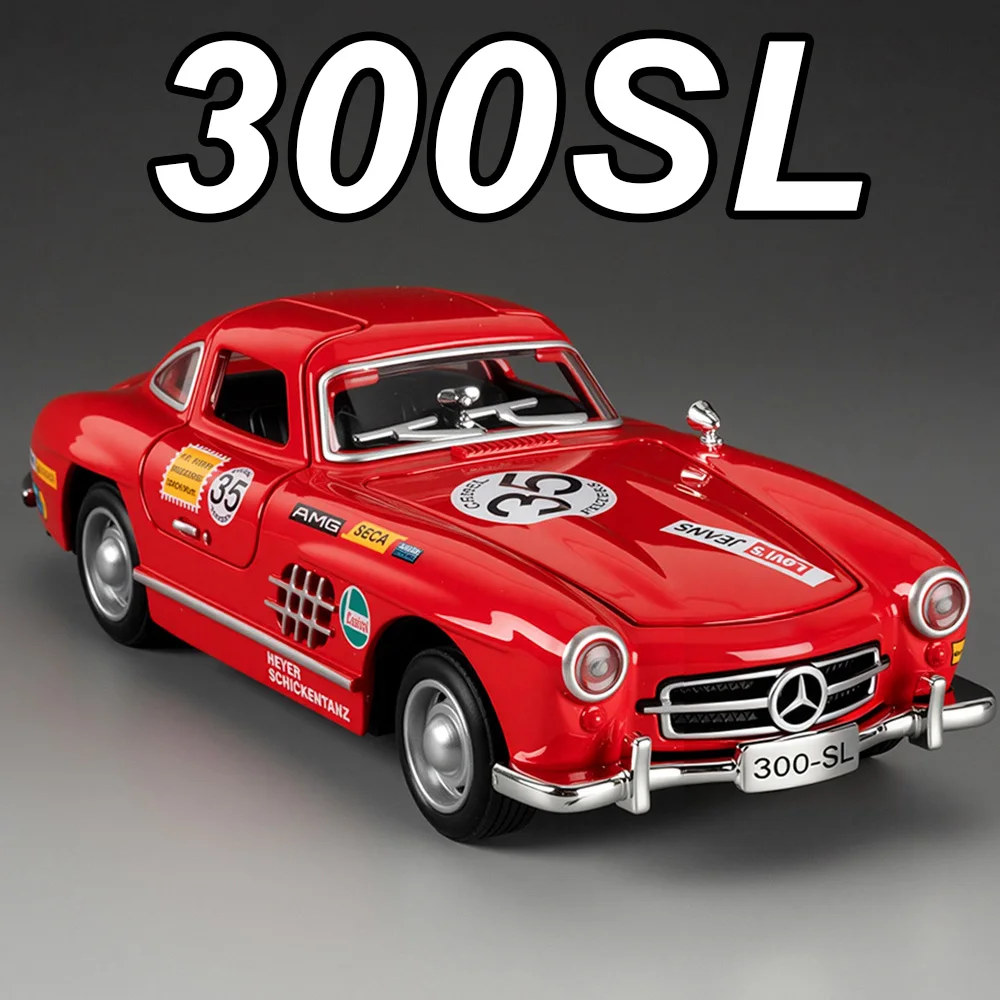 Voiture de sport en alliage 1:32 300SL, modèles moulés sous pression, jouets, corps en métal, son et lumière, portes coulissantes ouvertes, voitures miniatures pour enfants, cadeaux pour garçons