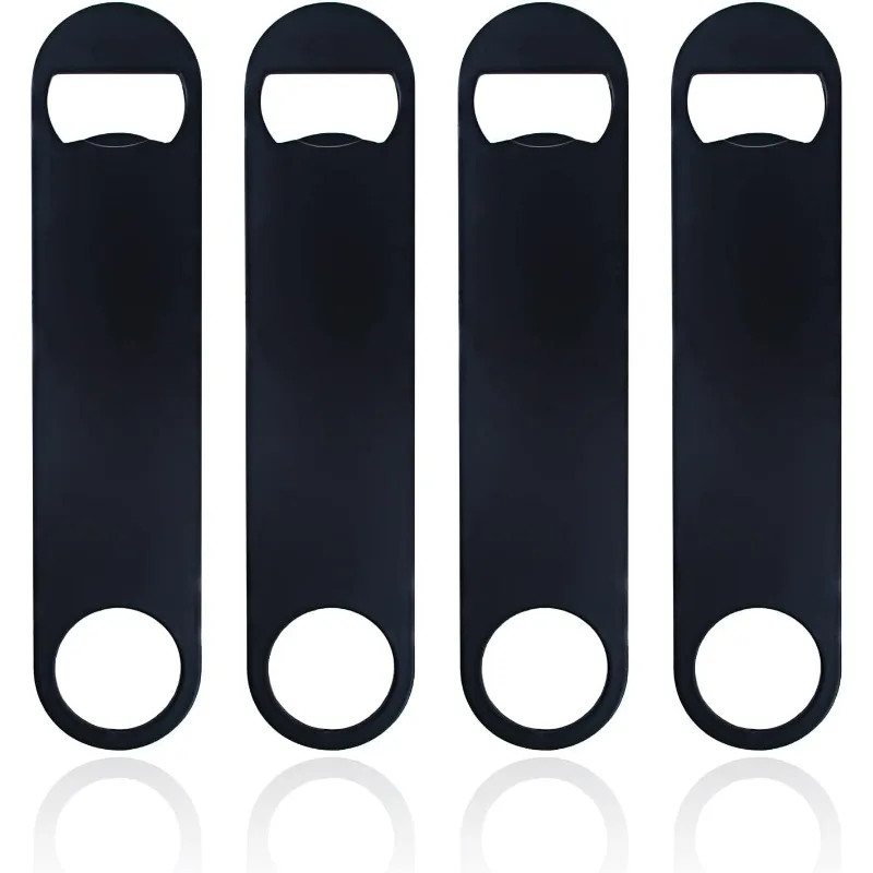 

Black Stainless Steel Beer Bottle Opener (4 PACK, 7inch) - Flat Design for Kitchen/Bar/Restaurant + Exquisite Packaging