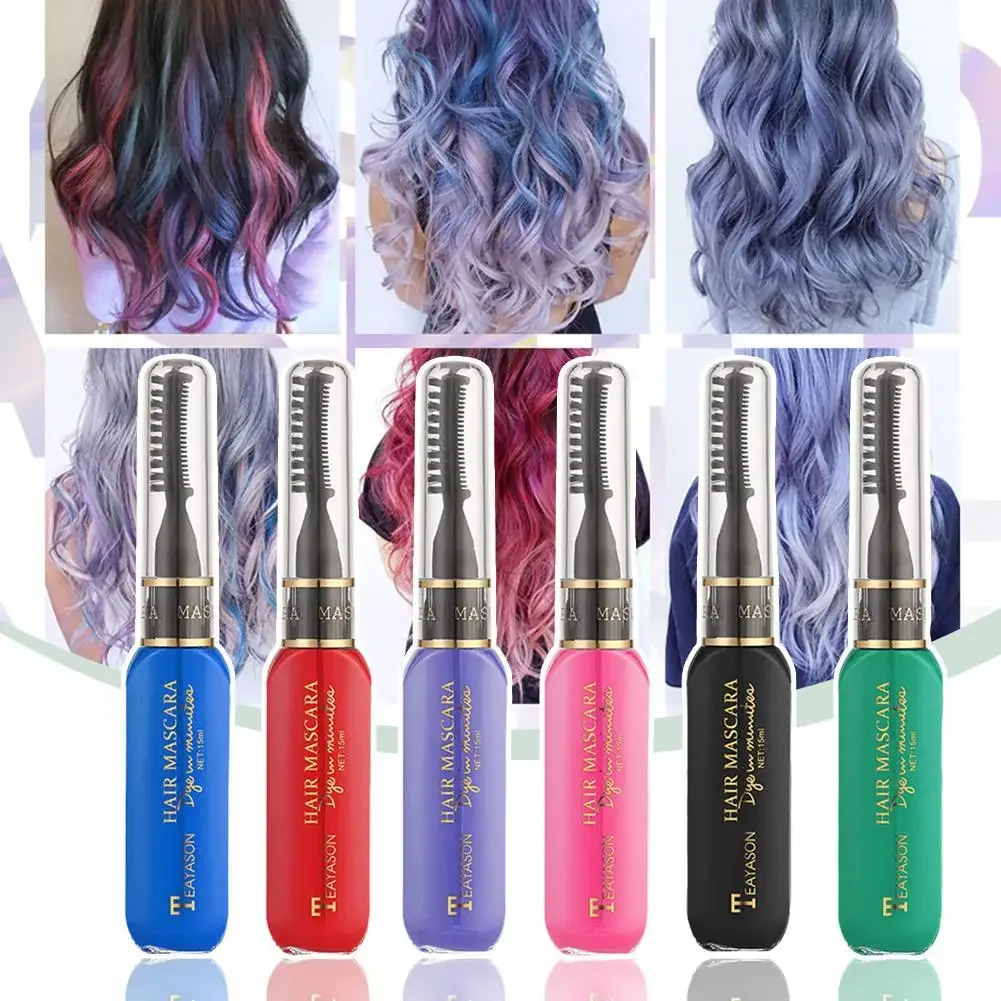 Heallor 6 Colors Disposable Hair Dye Color One-off Hair Coloured Mascara Hair Beauty Tool Washable Non-toxic DIY Temporary Dual