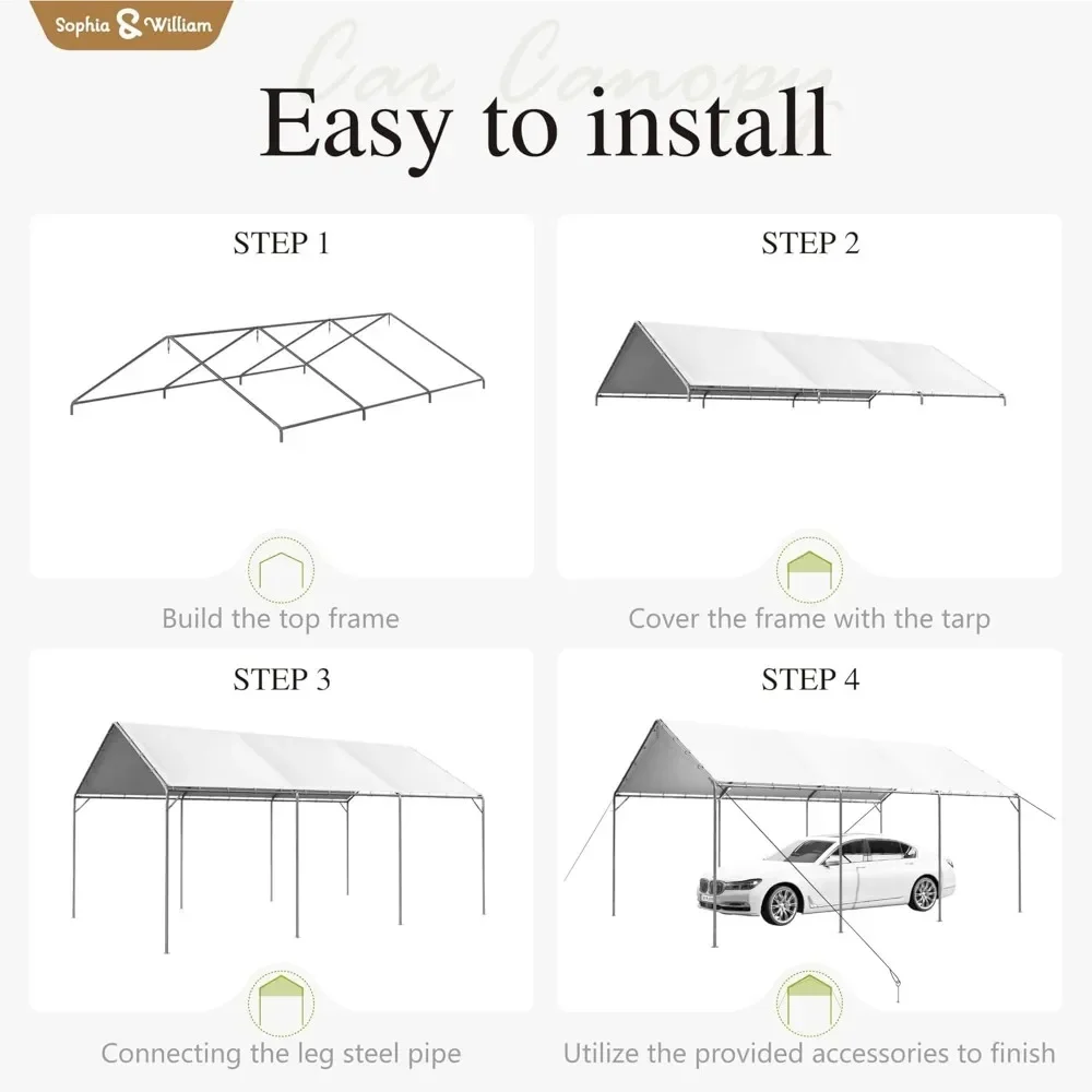 12x20 ft Heavy Duty, Portable Garage Shelter Logic Car Tents  All Weather, Galvanized Steel Frame Carports Height Adjustable