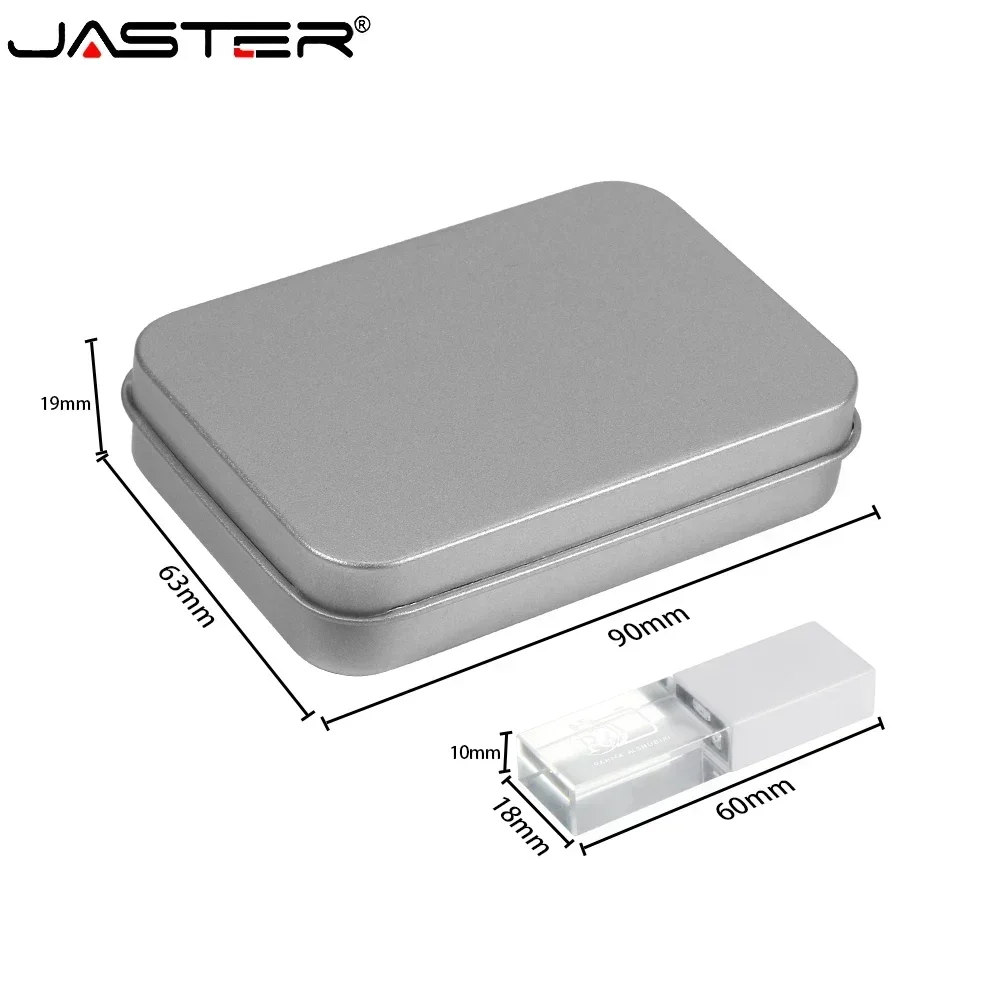 LED Crystal USB Flash Drive 128GB Free Customized Logo Pen Drive Crystal Memory Stick Metal Box External Storage Creative Gift U