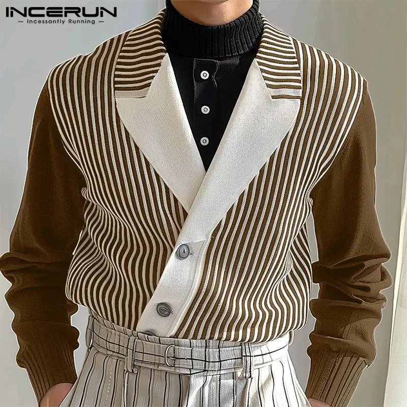 INCERUN Tops 2024 Korean Style Handsome Men Casual Splicing Design Suit Coats Fashion Personality Male Long Sleeved Blazer S-5XL