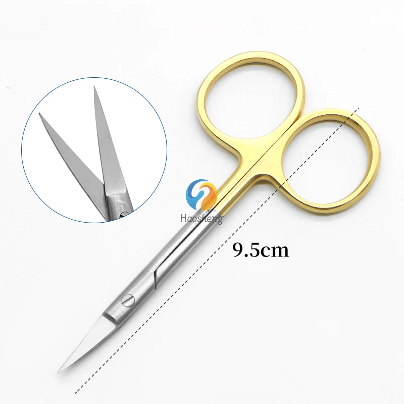 9.5cm Sliver Black Gold Handle Superfine Stich Eyelid Iris Scissors Straight Curved