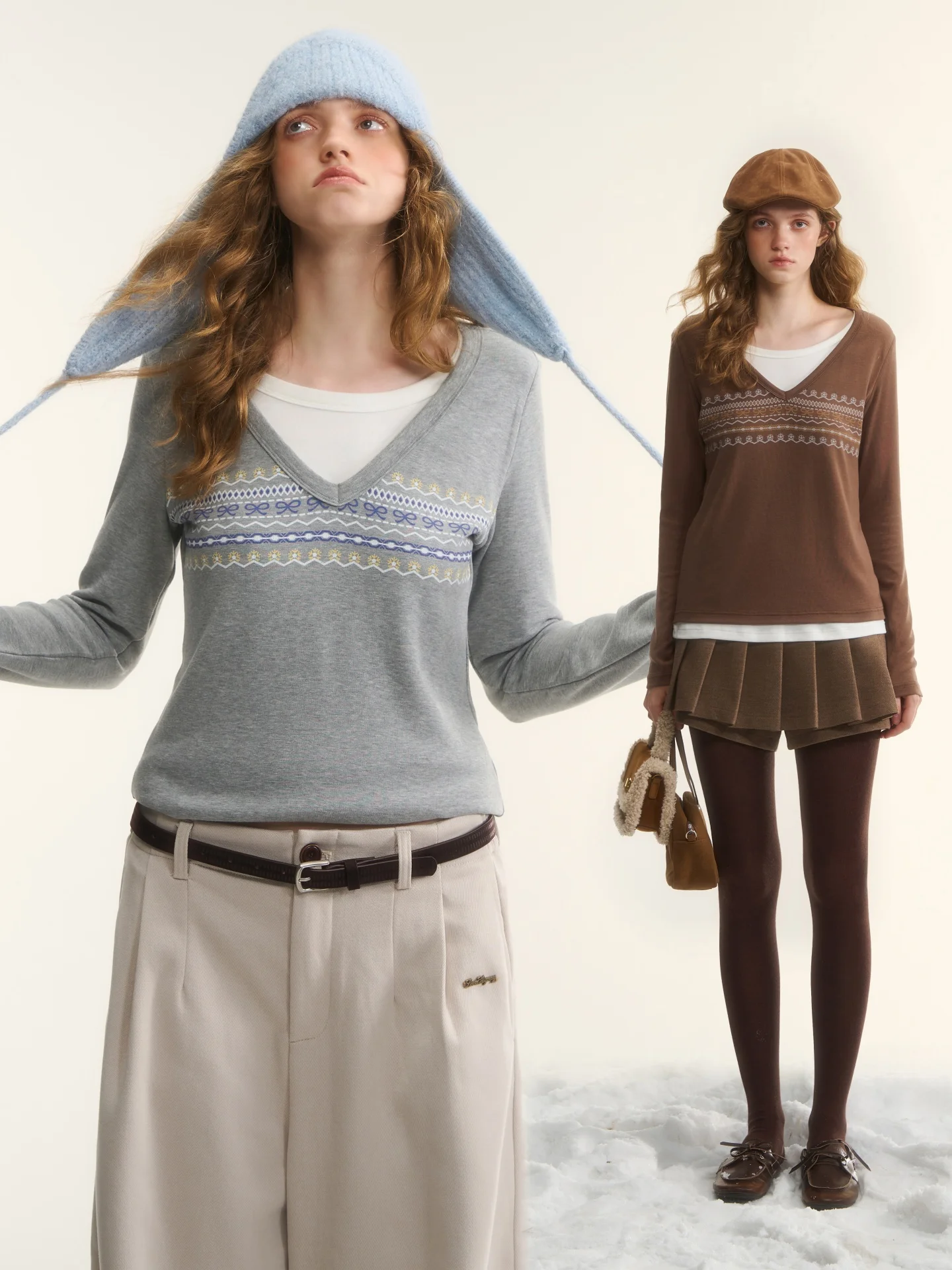 

AsGony Fair Isle Print Base Layer T-irt Comfortable Slimming Casual Sle Long Sve round Ne Top Women's Faion