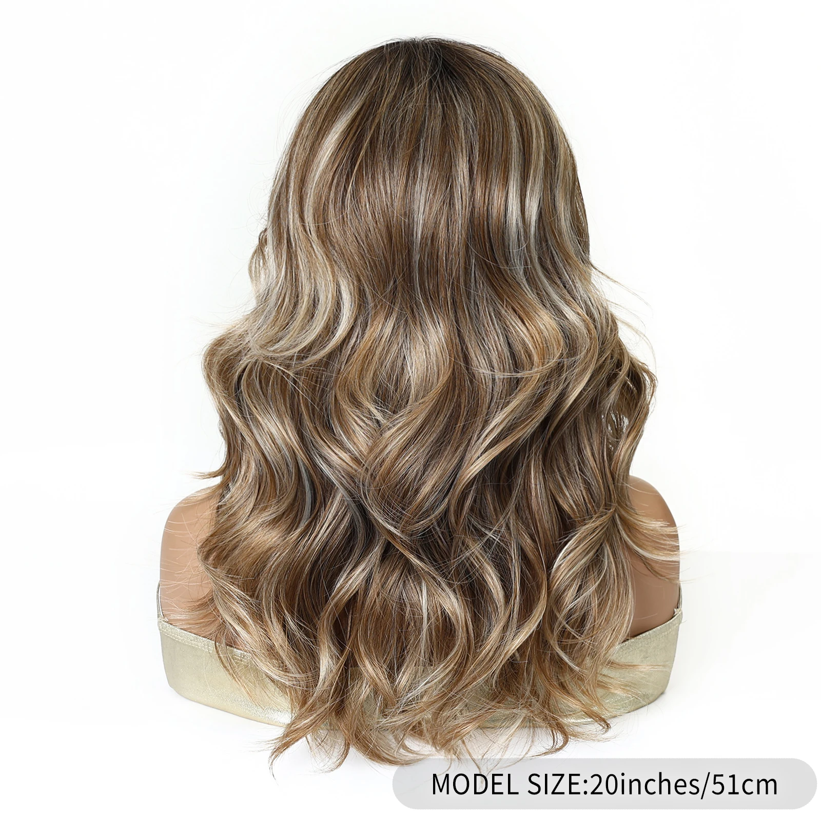 يسلط الضوء على شعر مستعار اصطناعي أشقر بني متوسط الطول شعر مستعار مموج مع غرة ثمانية أحرف للنساء شعر مستعار لوليتا اليومي #2