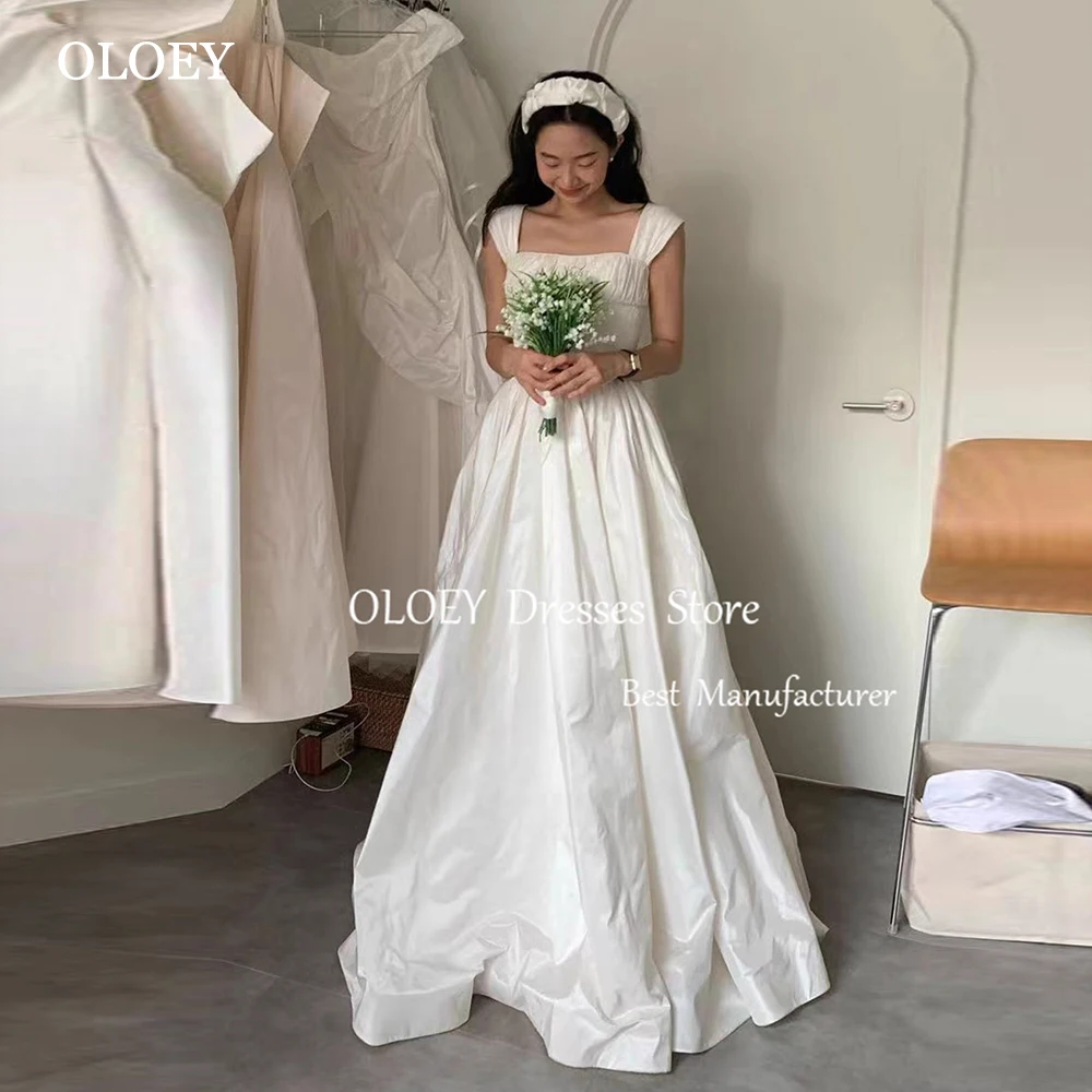 

OLOEY Elegant Ivory A Line Wedding Dress Korea Photoshoot Pleats Taffeta Floor Length Bridal Gown Corset Back Customized