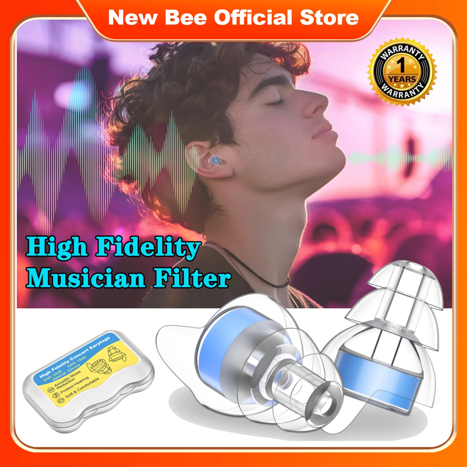 New Bee High Fidelity Musician Filter Earplugs Silicone Noise Reduction Cancelling Hearing Protection Ear Plugs