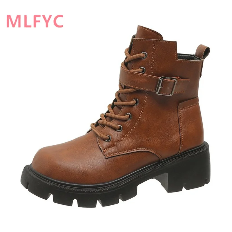 

Women's Boots New Autumn and Winter Thick Sole Vintage Short Boots Round Toe Warm and Comfortable Plus Cotton Boots Ladies