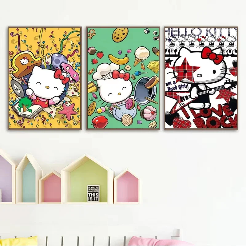 Japanese Anime Cartoon Character Sanrio Canvas Painting Hello Kitty Posters Wall Art Mural Picture Girls Room Home Decor Cuadros