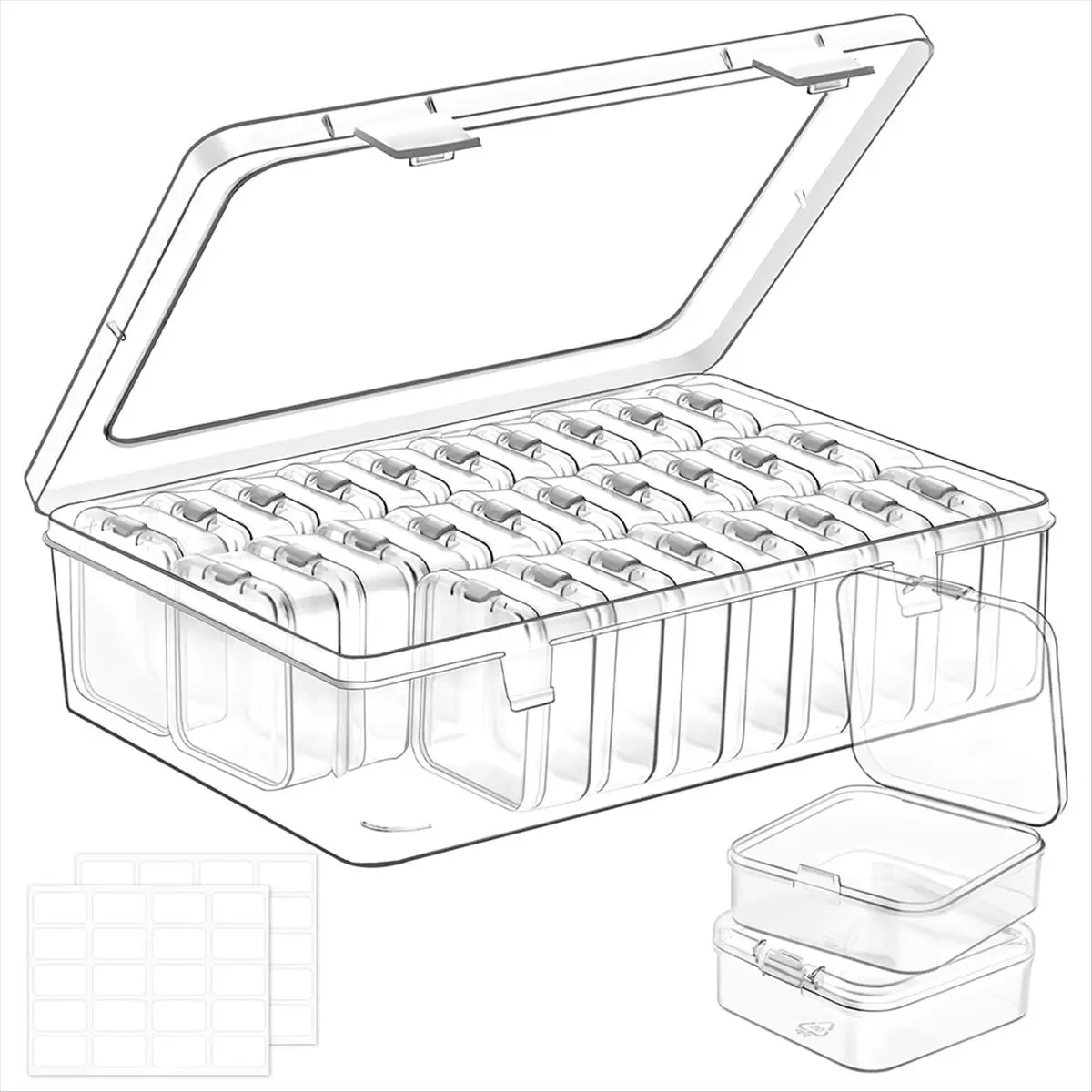 【TODAY-BUY】Small Bead Organizers, 30Pcs Plastic Storage Cases, Mini Clear Craft Containers with Hinged Lid and Label