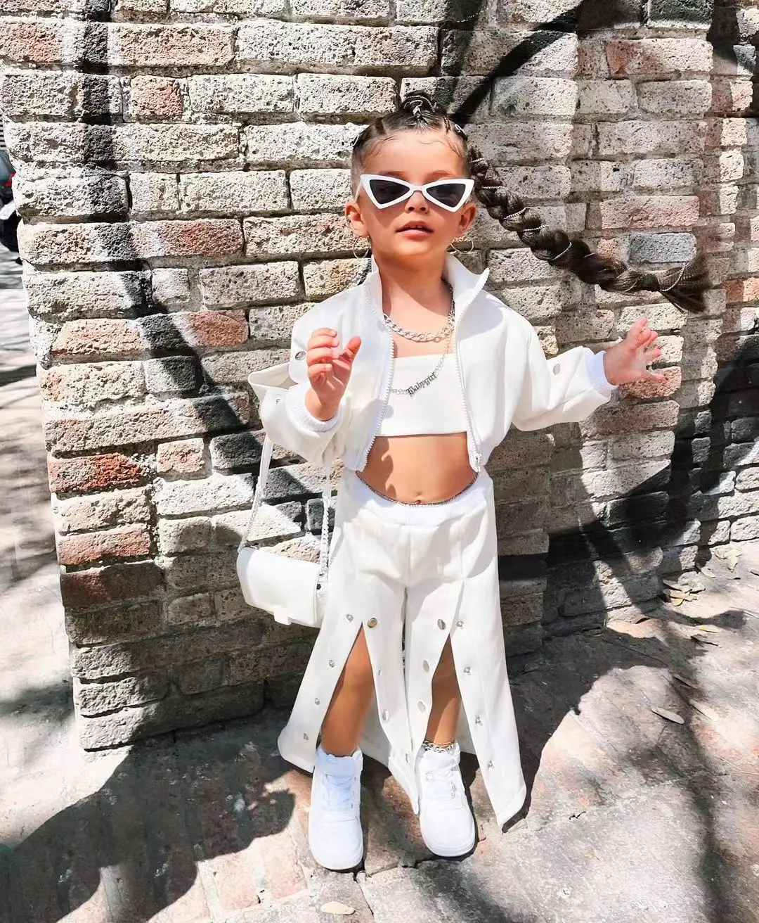 Girls Jacket + Wide Leg Pants Teenager 3 pcs Set Children Clothing Suit Winter Kids Clothes For 3 4 5 6 7 8 Years White Color