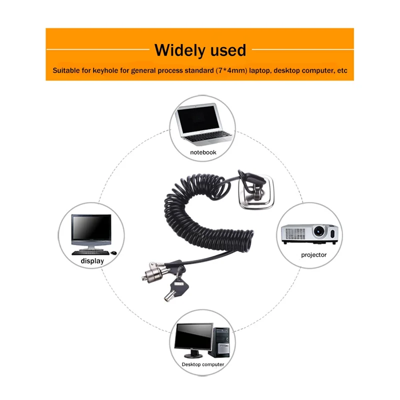 L72A-Laptop Computer Lock Laptop Lock Anti-Theft Lock Universal Retractable Spring Rope Steel Cable Key Computer Lock