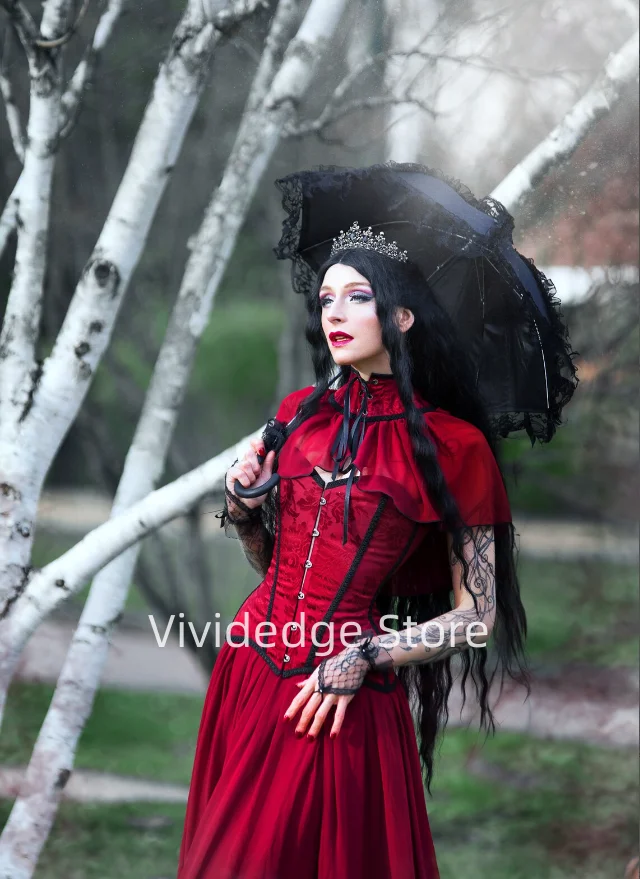 Customized Vampire Masquerade Dresses Halloween Burgundy Gothic Dresses Corset Evening Gowns vestidos de fiestas elegantes mujer