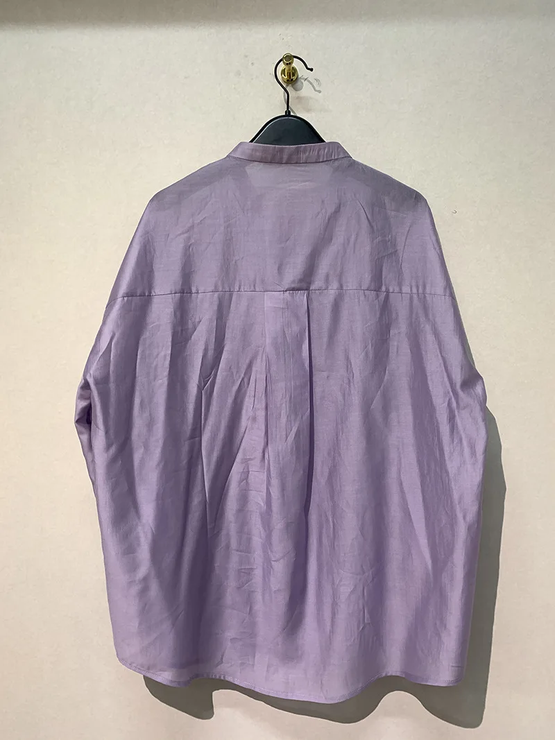 WAKUTA 2024 New Spring Summer Women Blusa Semitransparent Shirt Japan Style Purple Blouse Casual Top