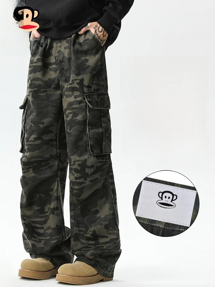 

Мужские рабочие брюки PaulFrank American Sle с камуфляжным принтом, весенние спортивные свободные прямые повседневные брюки, удобные, в стиле ретро, из смесового хлопка