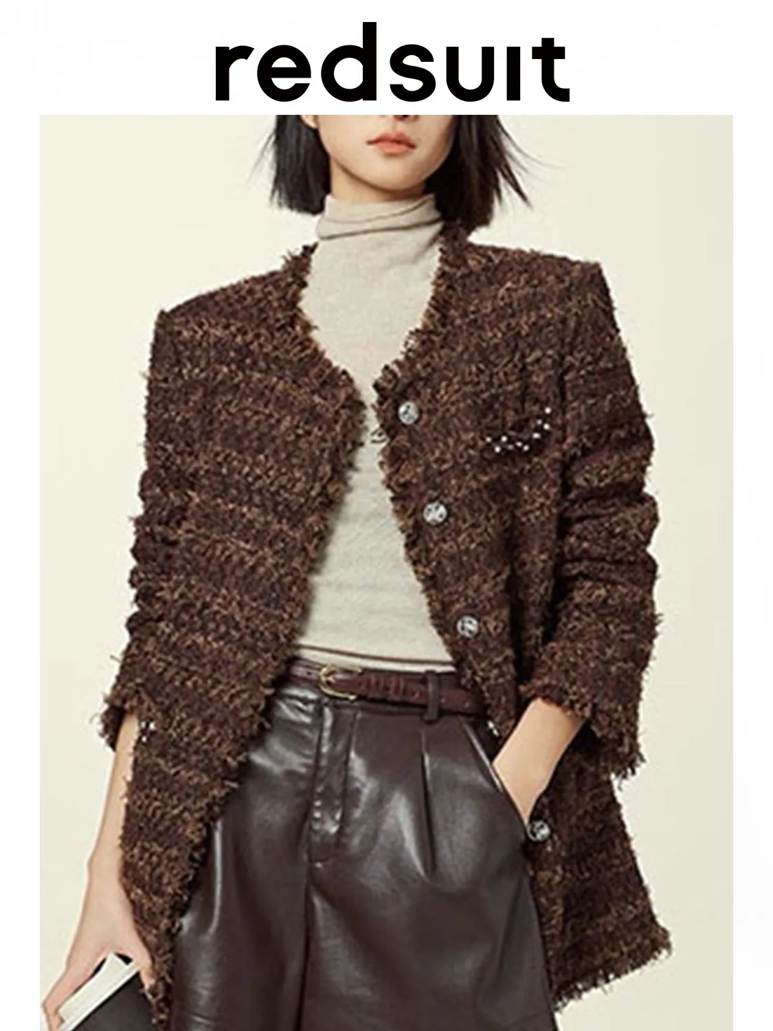 New High quality woolen collar tweed jacket with multiple pockets Custom Size