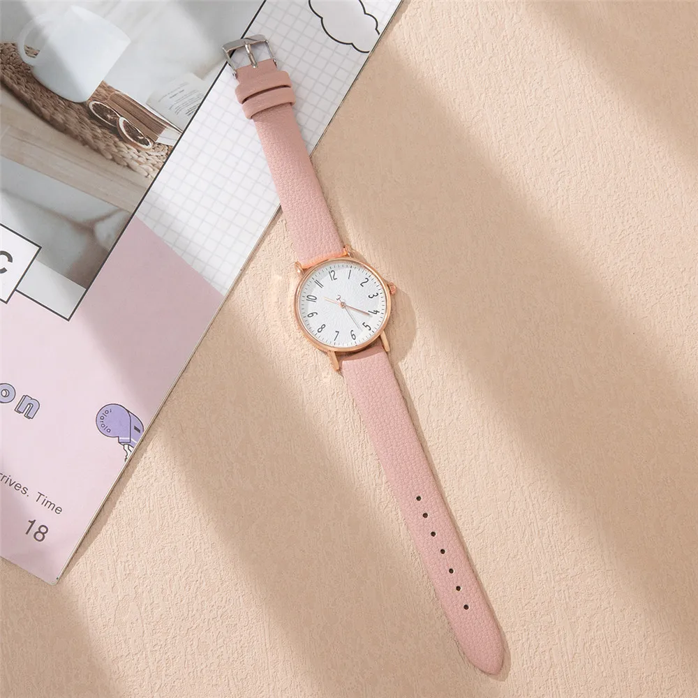 Fashion Ladies Digital Simple Brand Quartz Watch Hot 2023 New Casual Pink Leather Strap Women\'s Clock Dress Watches