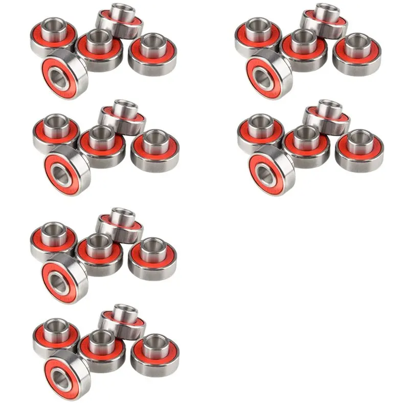 ABMR-30Pcs 608-2RS Longboard Integrated Bearing Skateboard Wheel Bearing Inline Roller Skate Bearing 8X22X12.6Mm,Red