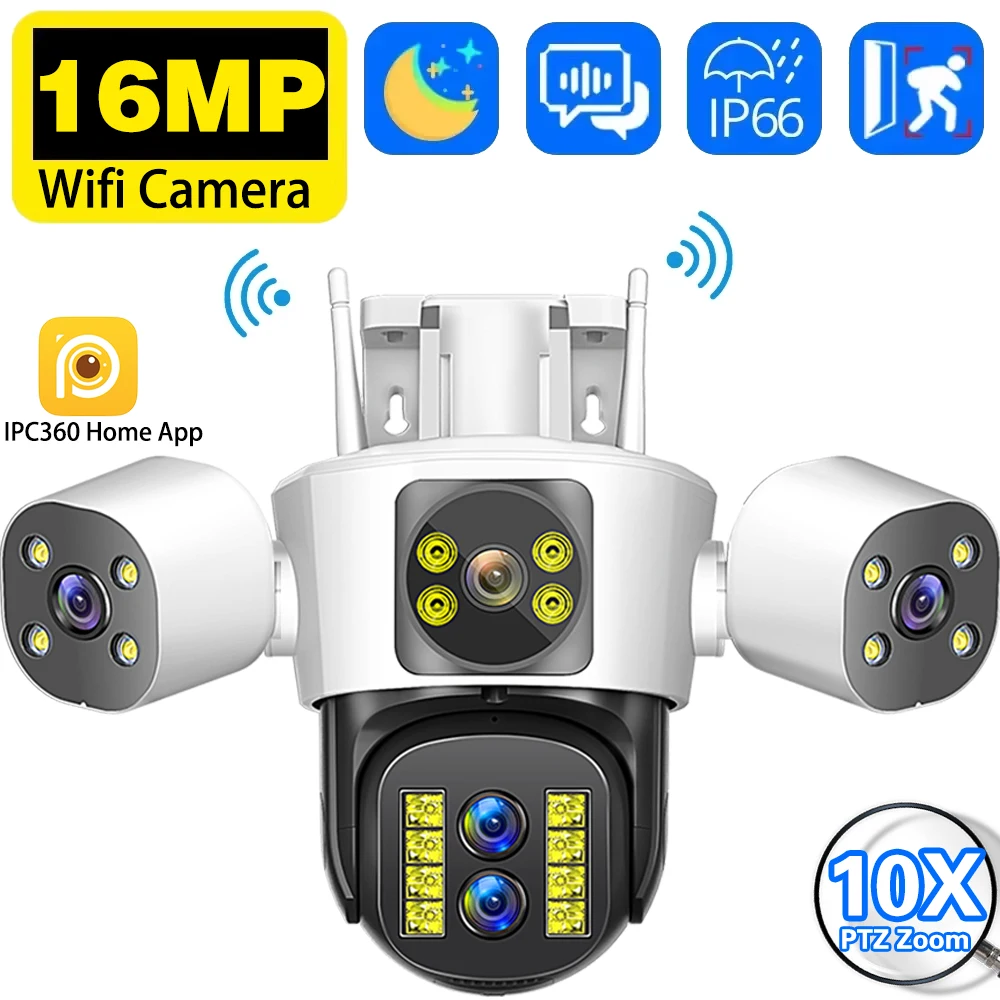 

3 Screen Panoramic PTZ Security Camera 10K 20MP WiFi IP Cam 20X Optical Zoom 360° View Outdoor CCTV Surveillance Home IPC360