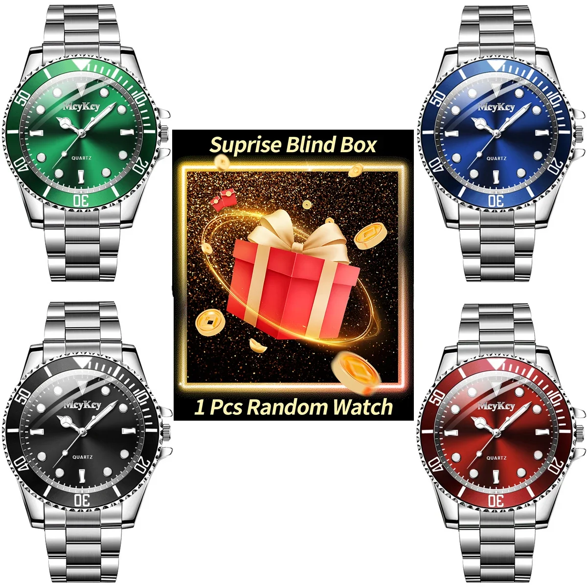1PC Surprise Mystery Men Watch Blind Box-Luxury Large Dial Men's Business Watches Sports Quartz Wristwatch（Without Box）