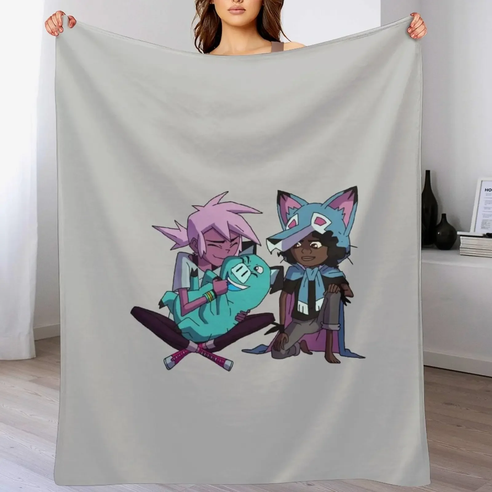 

Kipo, Wolf & Mandu - Kipo And The Age Of Wonderbeasts Throw Blanket Summer Beddings Summer Beautifuls decorative Blankets
