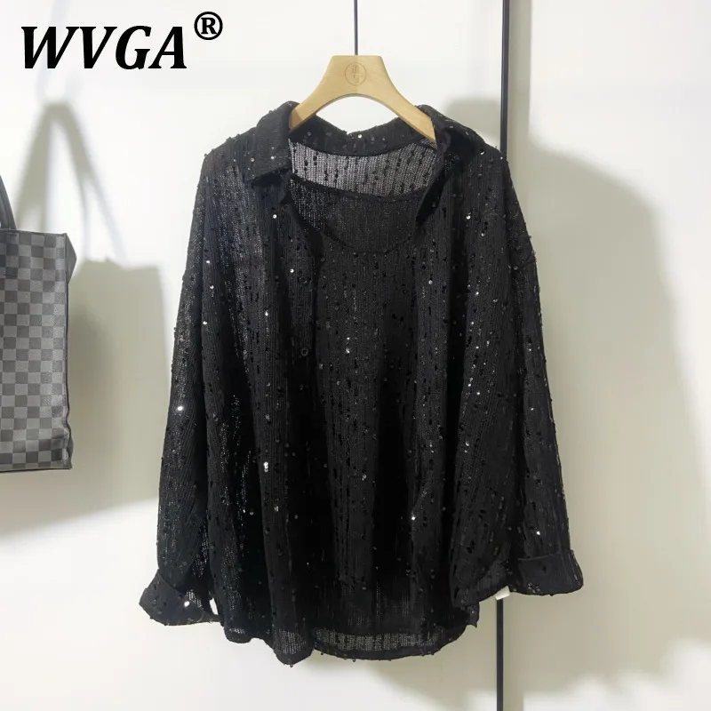 

WVGA Summer New Man Tide Darkwear Personality Hollow Out Design Trendy Long Sleeve Shirts Niche Chic Casual Sequin Shirt W10333
