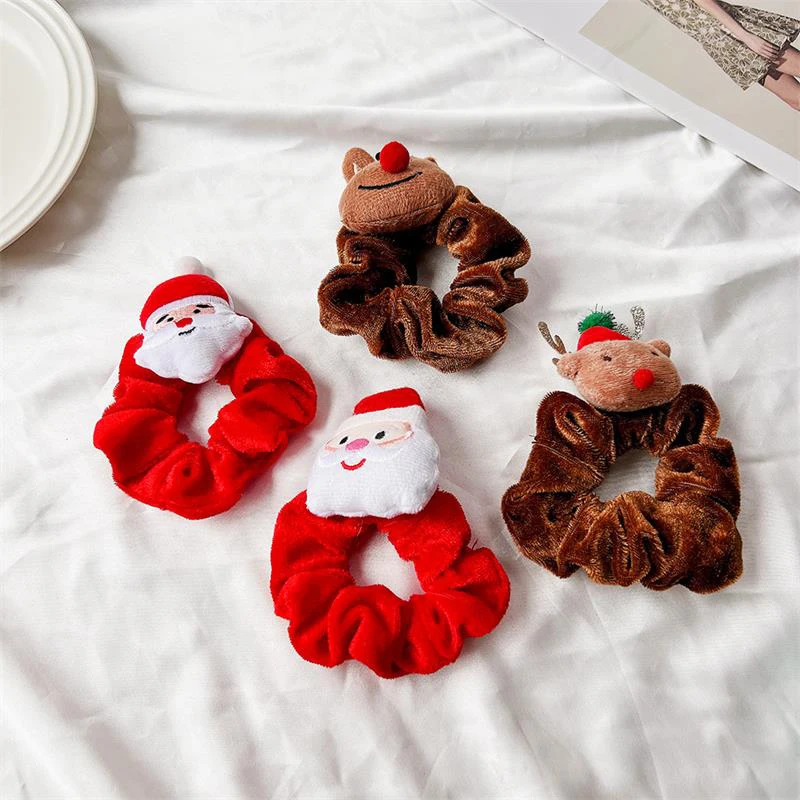 Cute Cartoon Christmas Tree Santa Claus Elk Plush Large Intestine Scrunchies Hair Rope Elastic Hair Bands Fashion Hair Accessory