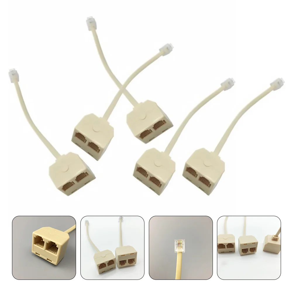 5 Pcs Landline Splitter Telephone Converter Cable RJ11 Socket 2 Way Plug Wall Adaptor Adapter Extension Cords Two for