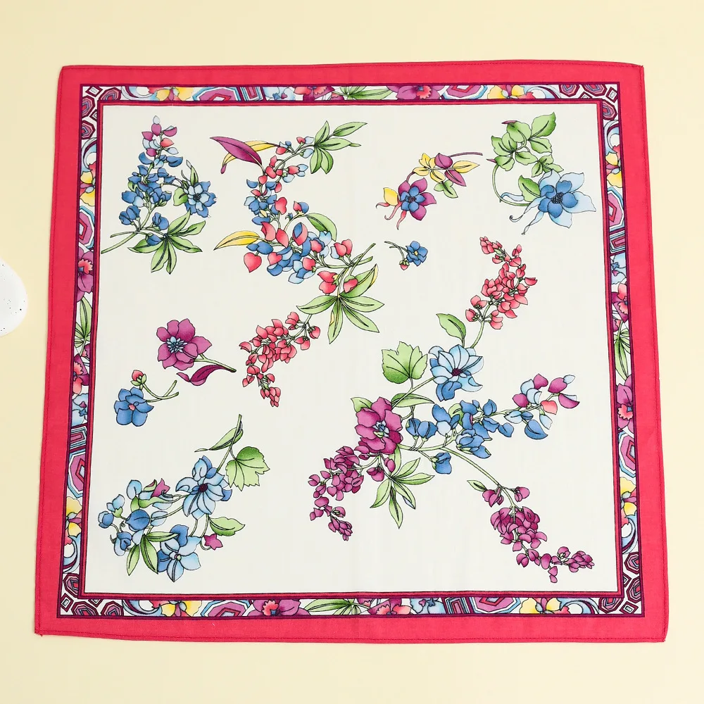 3 Pcs Women's Pure Cotton Printed Handkerchief Cotton Soft and Comfortable Thin Wipe Sweat Hand Scarf Square 43cm
