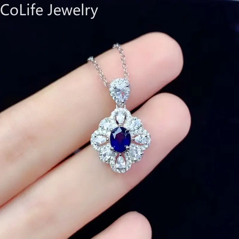 Dark Blue Sapphire Pendant for Daily Wear 5mm*6mm 0.6ct 100% Natural Sapphire Necklace 925 Silver Sapphire Jewelry